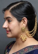 Bindhani Fashion Bollywood Jewellery Traditional Ethnic Bridal Bride Wedding Bridesmaid Gold Plated Kundan Pearl Drop Jhumka Jhumki Head chain Indian Bahubali Earrings Jewelry For Women - Image 2